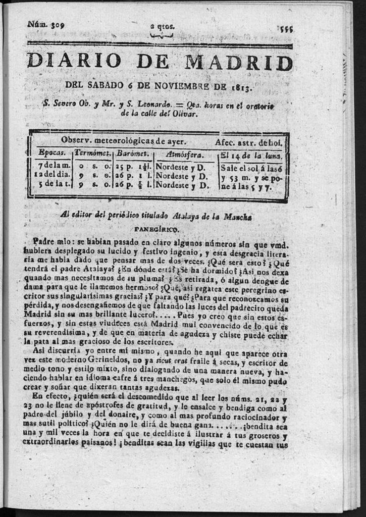 Miniatura de Diario de Madrid del sábado 6 de Noviembre de 1813