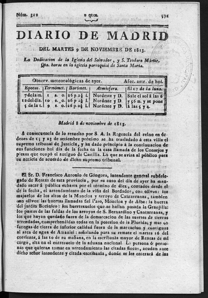 Miniatura de Diario de Madrid del martes 9 de Noviembre de 1813