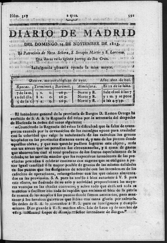 Miniatura de Diario de Madrid del domingo 14 de Noviembre de 1813