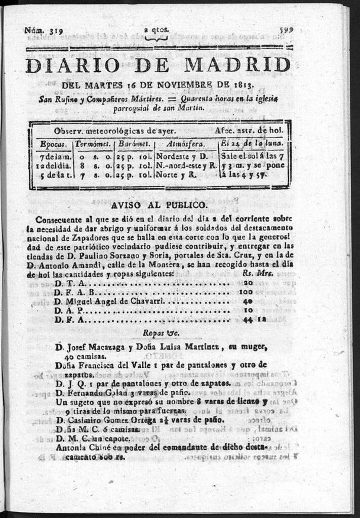 Miniatura de Diario de Madrid del martes 16 de Noviembre de 1813