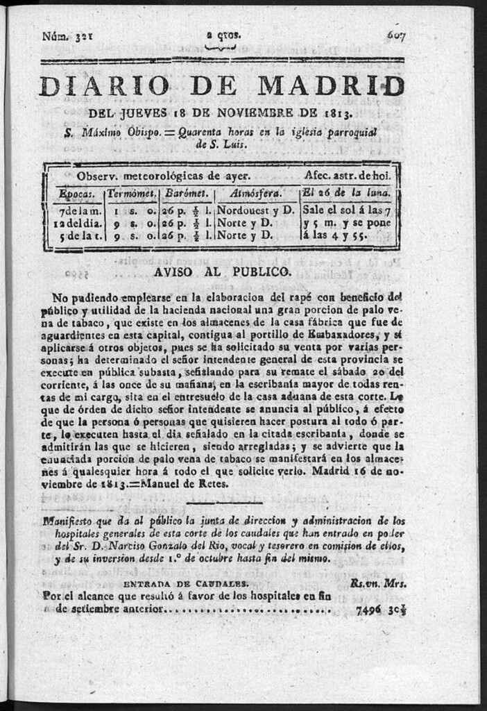 Miniatura de Diario de Madrid del jueves 18 de Noviembre de 1813