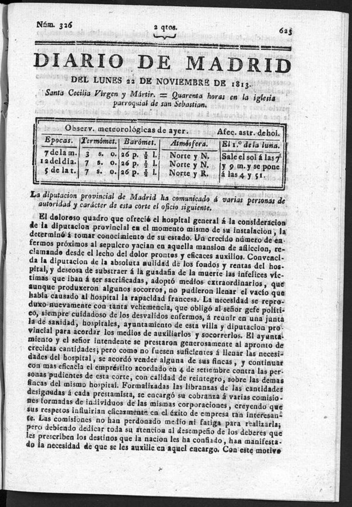 Miniatura de Diario de Madrid del lunes 22 de Noviembre de 1813