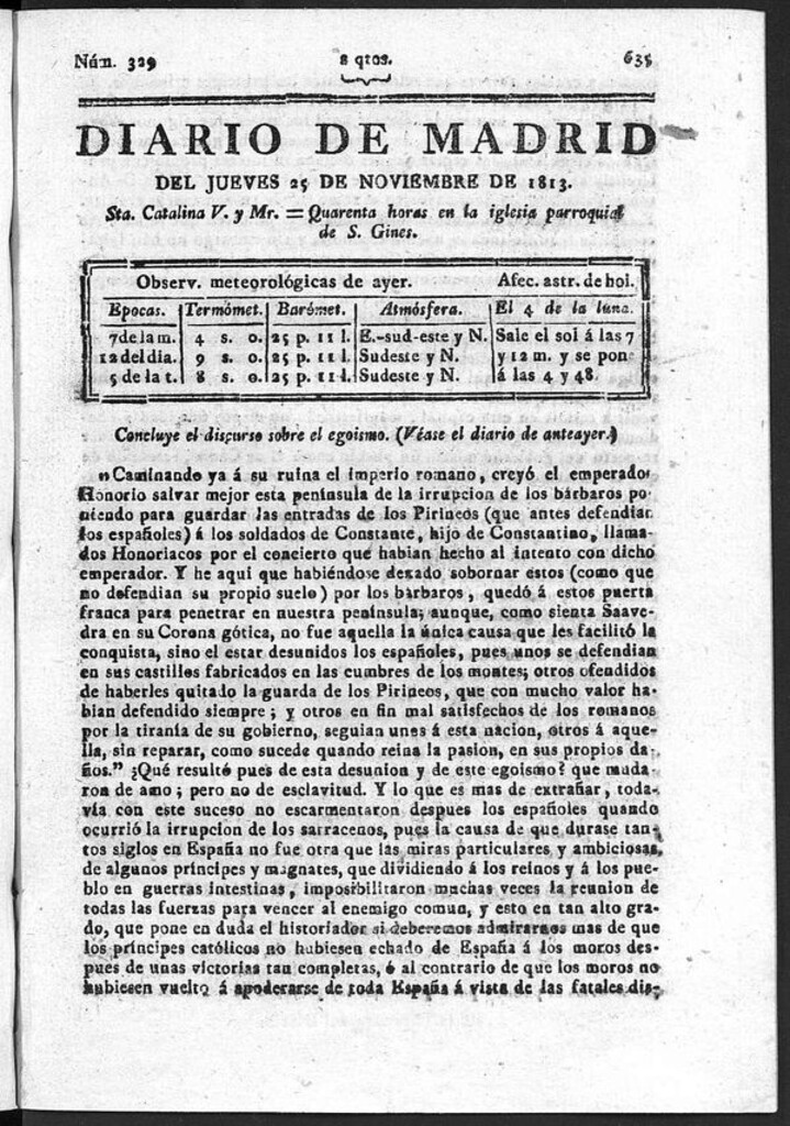 Miniatura de Diario de Madrid del jueves 25 de Noviembre de 1813