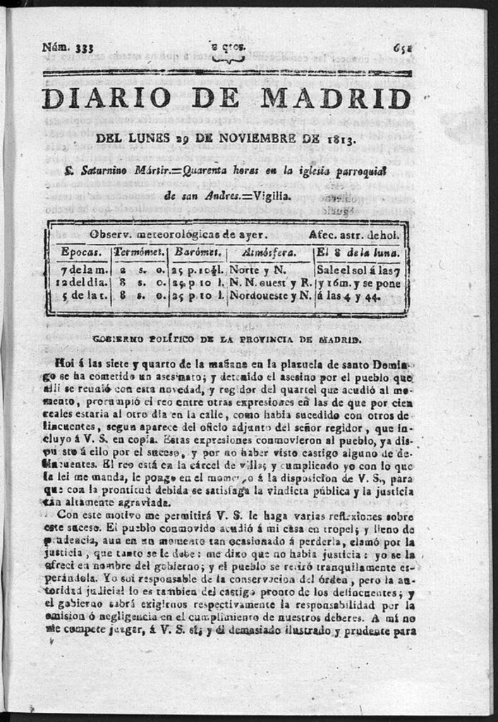 Miniatura de Diario de Madrid del lunes 29 de Noviembre de 1813
