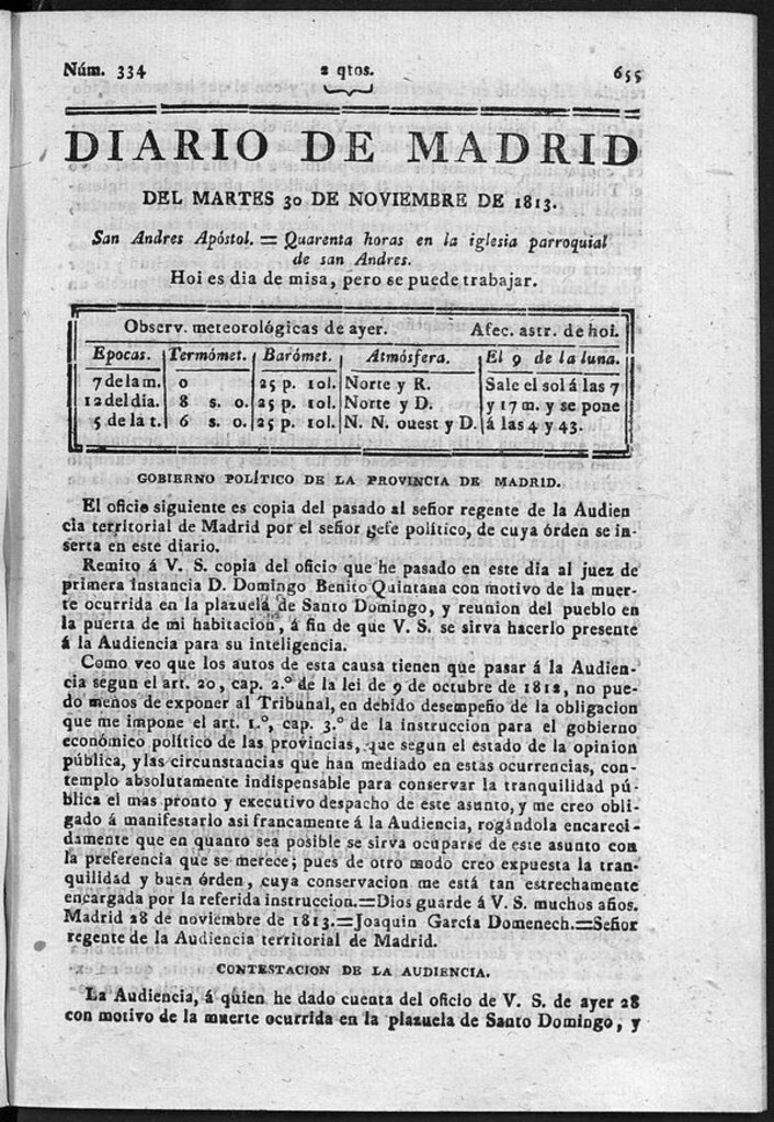 Miniatura de Diario de Madrid del martes 30 de Noviembre de 1813