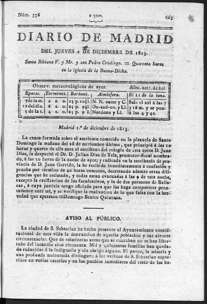 Miniatura de Diario de Madrid del jueves 2 de Diciembre de 1813