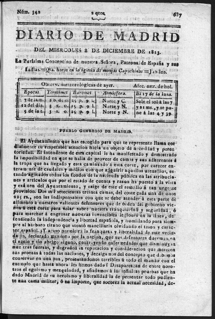 Miniatura de Diario de Madrid del miércoles 8 de Diciembre de 1813