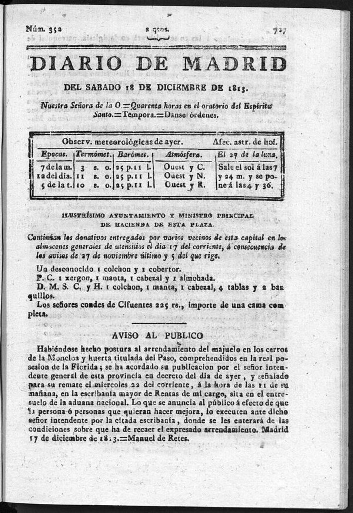 Miniatura de Diario de Madrid del sábado 18 de Diciembre de 1813