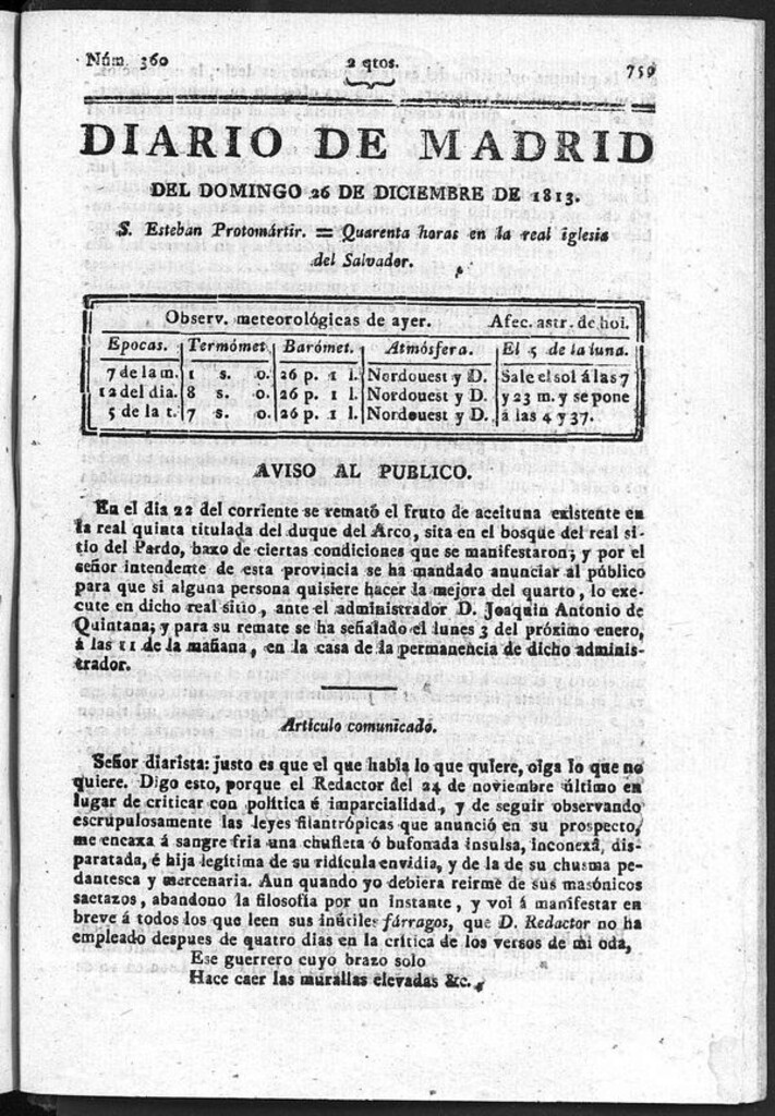 Miniatura de Diario de Madrid del domingo 26 de Diciembre de 1813