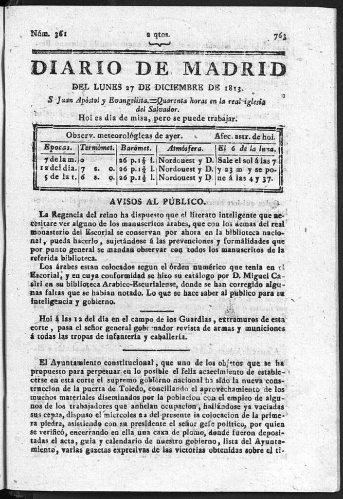 Miniatura de Diario de Madrid del lunes 27 de Diciembre de 1813