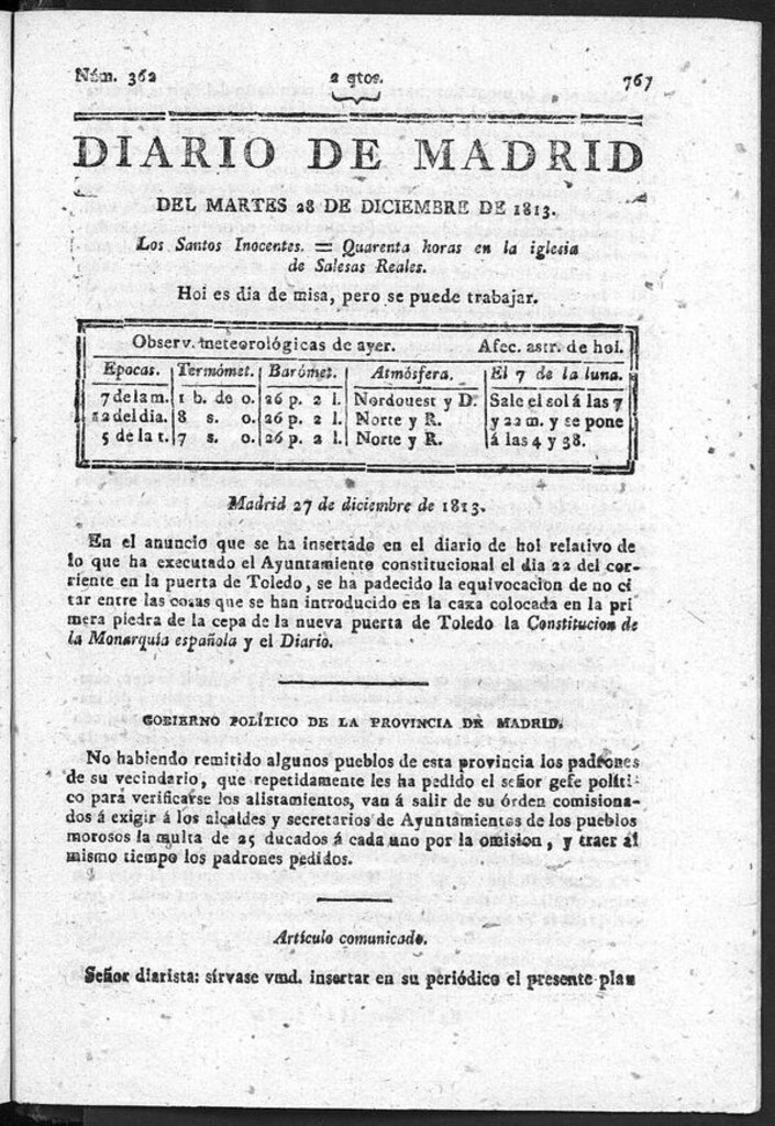 Miniatura de Diario de Madrid del martes 28 de Diciembre de 1813