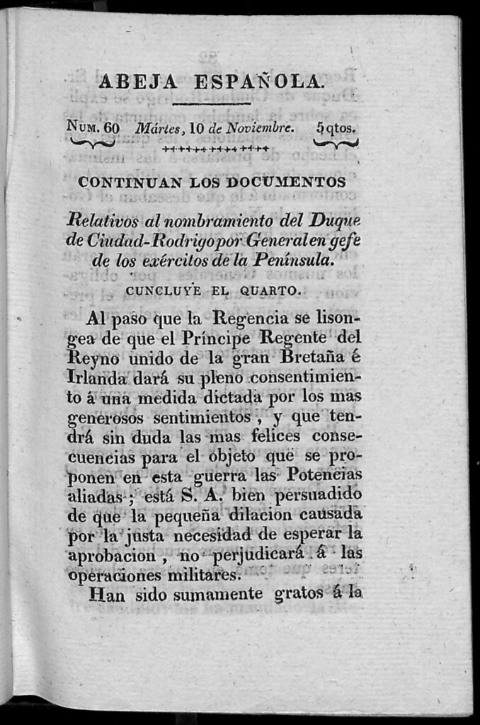 Miniatura de Abeja Española del martes 10 de noviembre de 1812