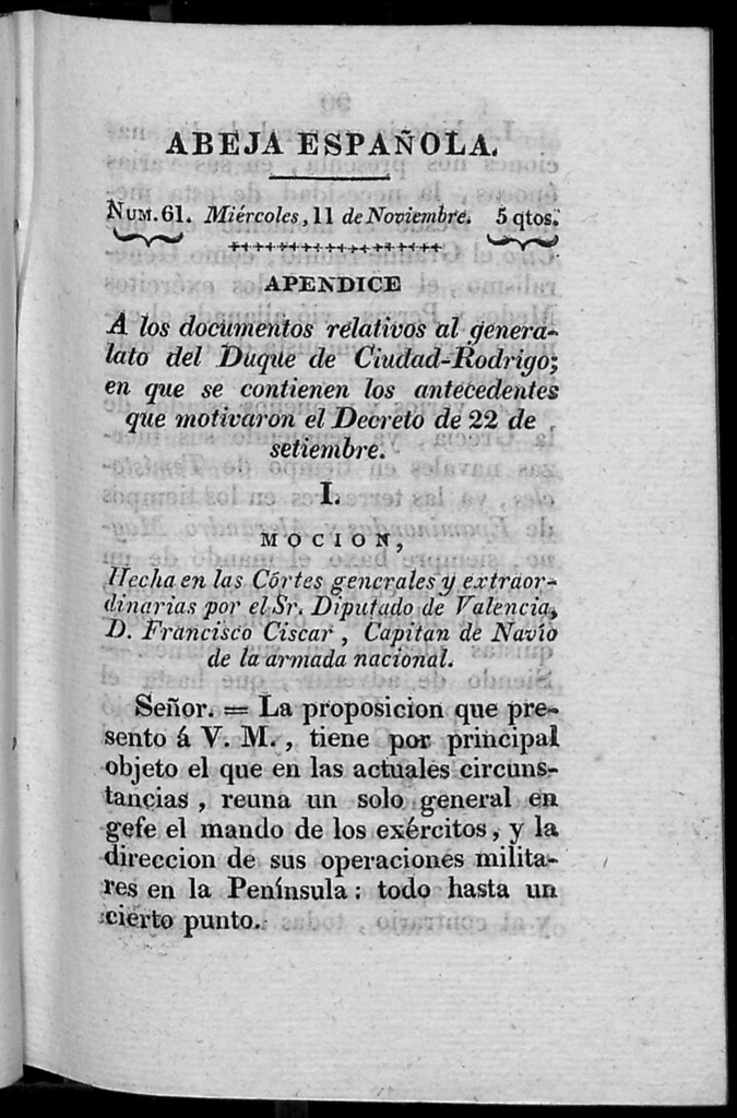 Miniatura de Abeja Española del miércoles 11 de noviembre de 1812