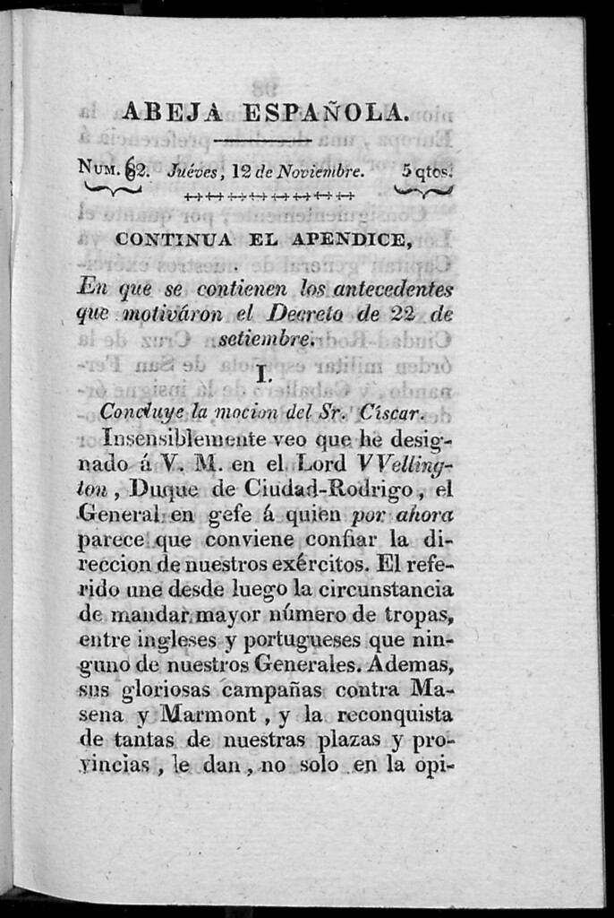 Miniatura de Abeja Española del jueves 12 de noviembre de 1812