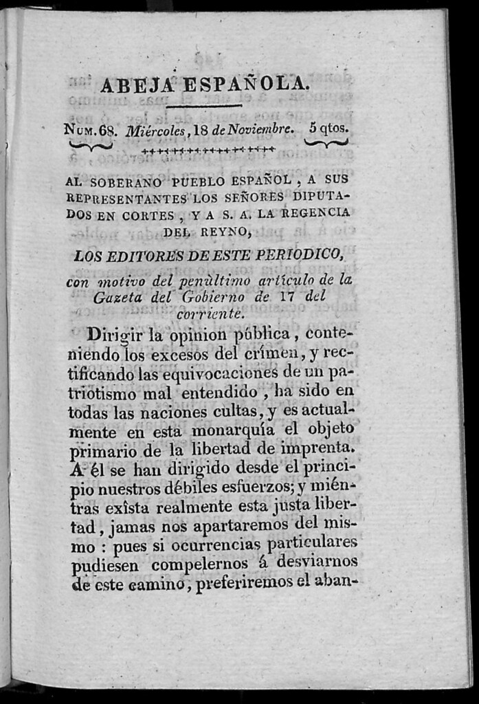 Miniatura de Abeja Española del miércoles 18 de noviembre de 1812