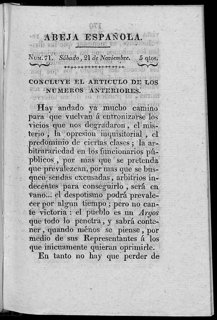 Miniatura de Abeja Española del sábado 21 de noviembre de 1812