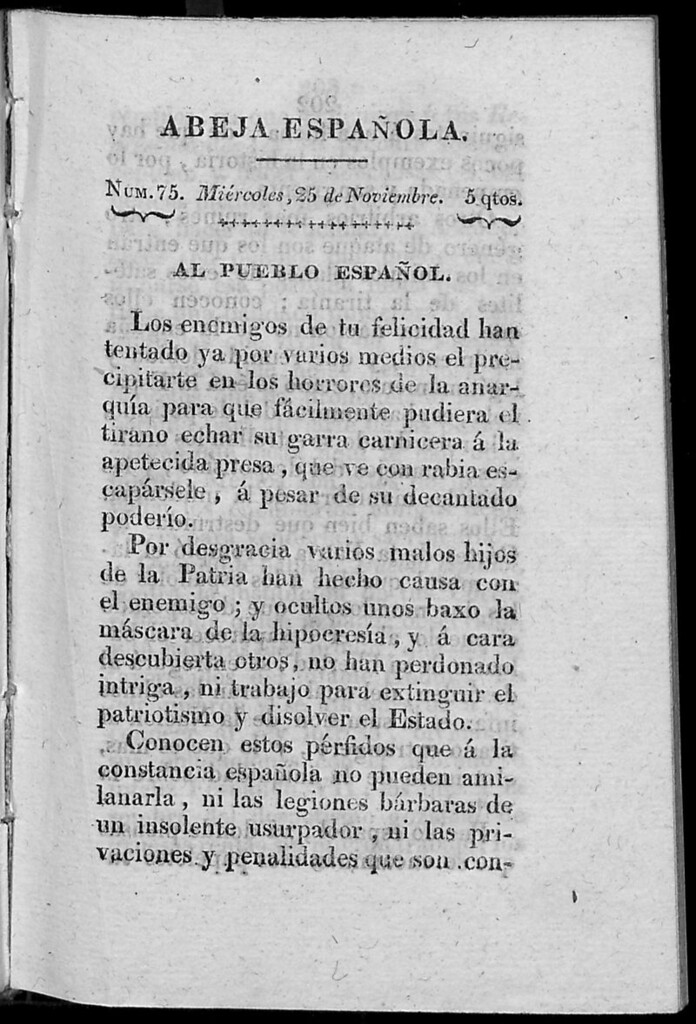 Miniatura de Abeja Española del miércoles 25 de noviembre de 1812