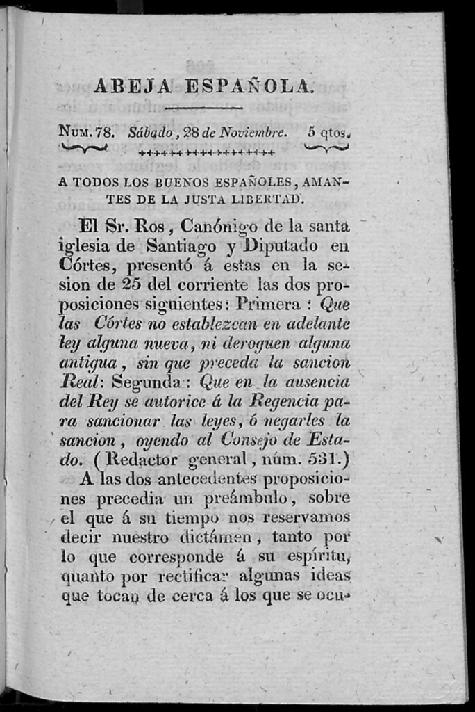 Miniatura de Abeja Española del sábado 28 de noviembre de 1812