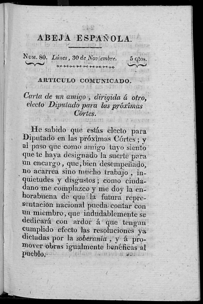 Miniatura de Abeja Española del lunes 30 de noviembre de 1812