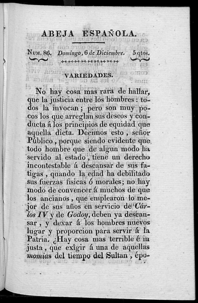 Miniatura de Abeja Española del domingo 6 de diciembre de 1812