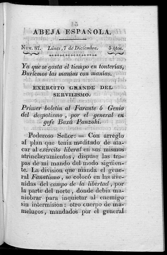 Miniatura de Abeja Española del lunes 7 de diciembre de 1812