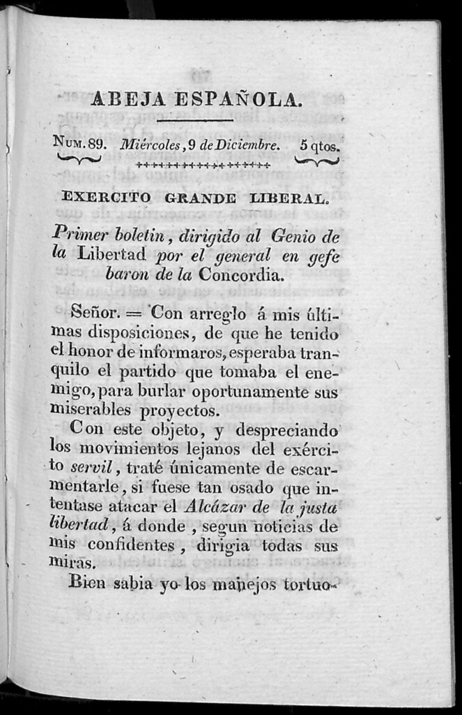 Miniatura de Abeja Española del miércoles 9 de diciembre de 1812