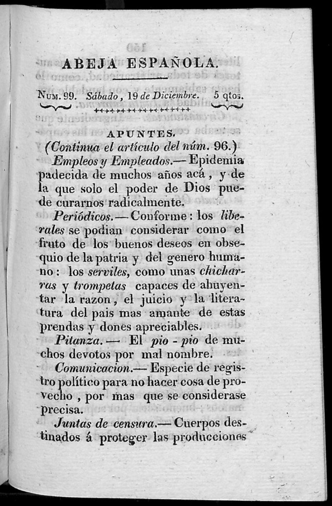 Miniatura de Abeja Española del sábado 19 de diciembre de 1812