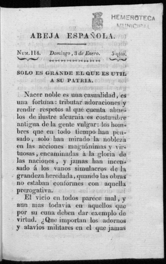Miniatura de Abeja Española del domingo 3 de enero de 1813
