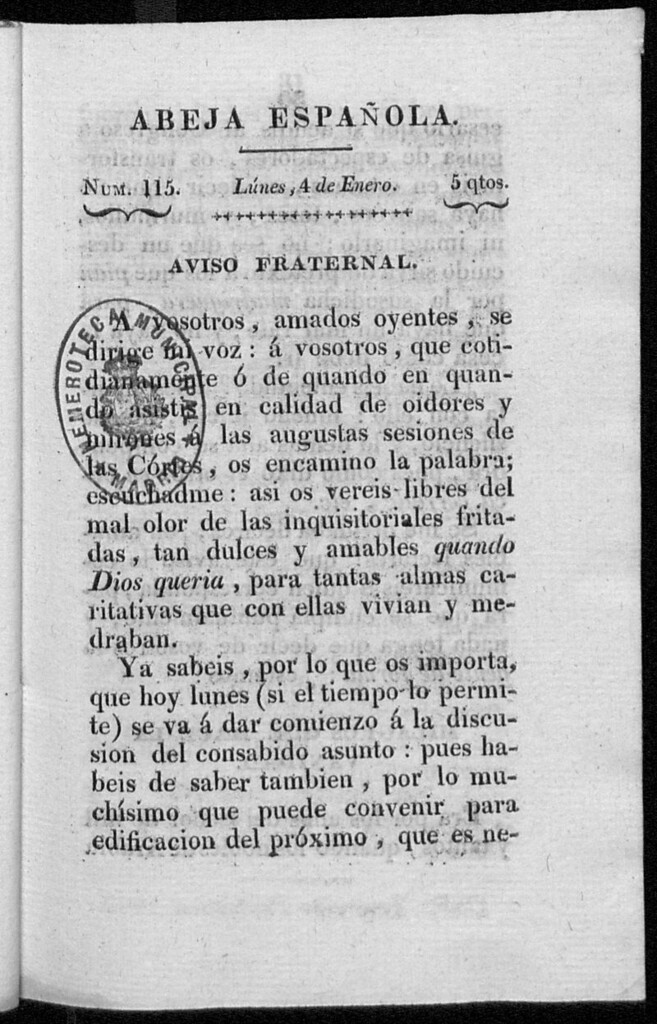 Miniatura de Abeja Española del lunes 4 de enero de 1813