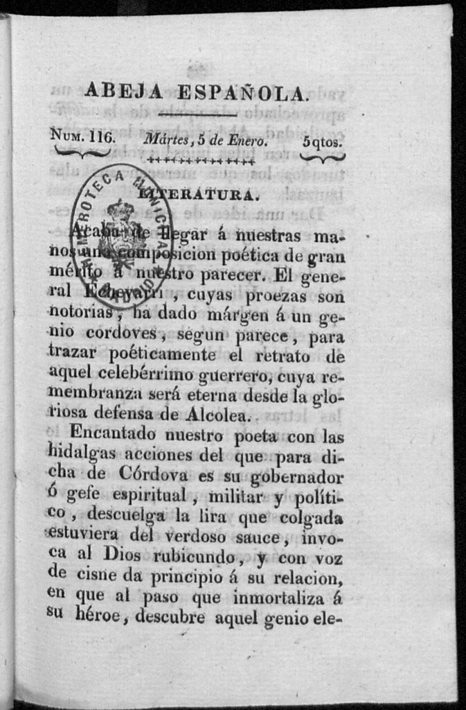 Miniatura de Abeja Española del martes 5 de enero de 1813