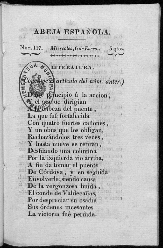 Miniatura de Abeja Española del miércoles 6 de enero de 1813