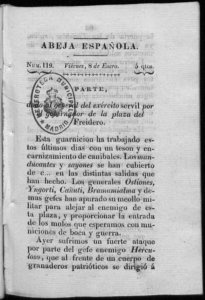 Miniatura de Abeja Española del viernes 8 de enero de 1813