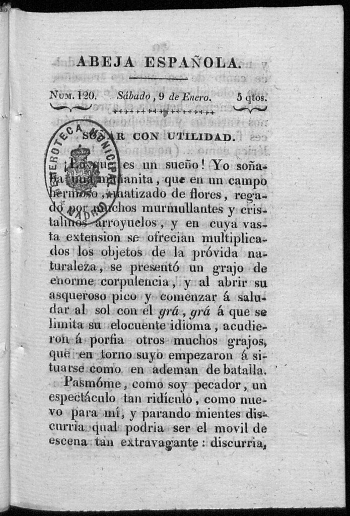 Miniatura de Abeja Española del sábado 9 de enero de 1813