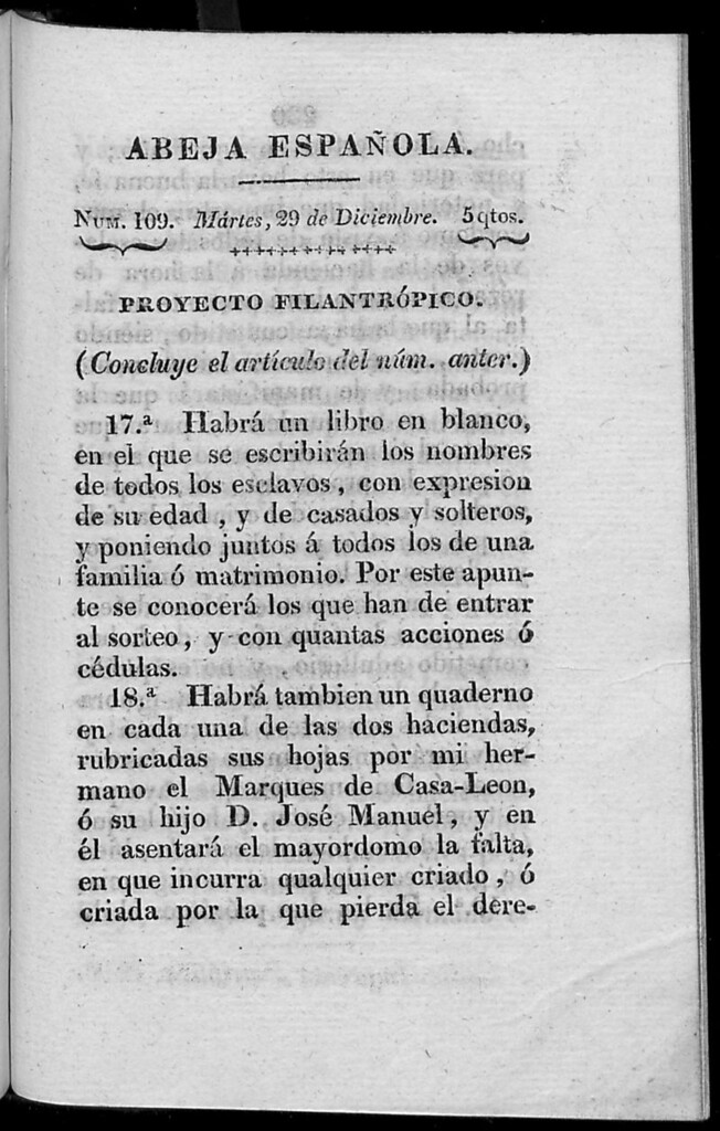 Miniatura de Abeja Española del martes 29 de diciembre de 1812