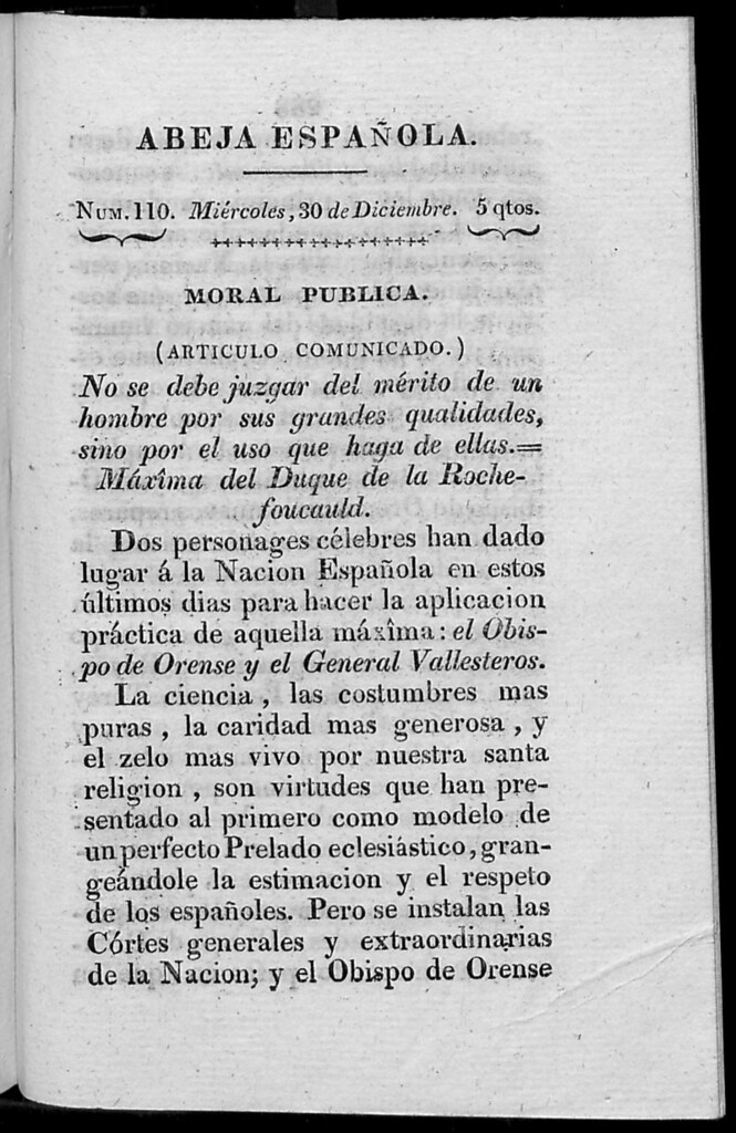 Miniatura de Abeja Española del miércoles 30 de diciembre de 1812