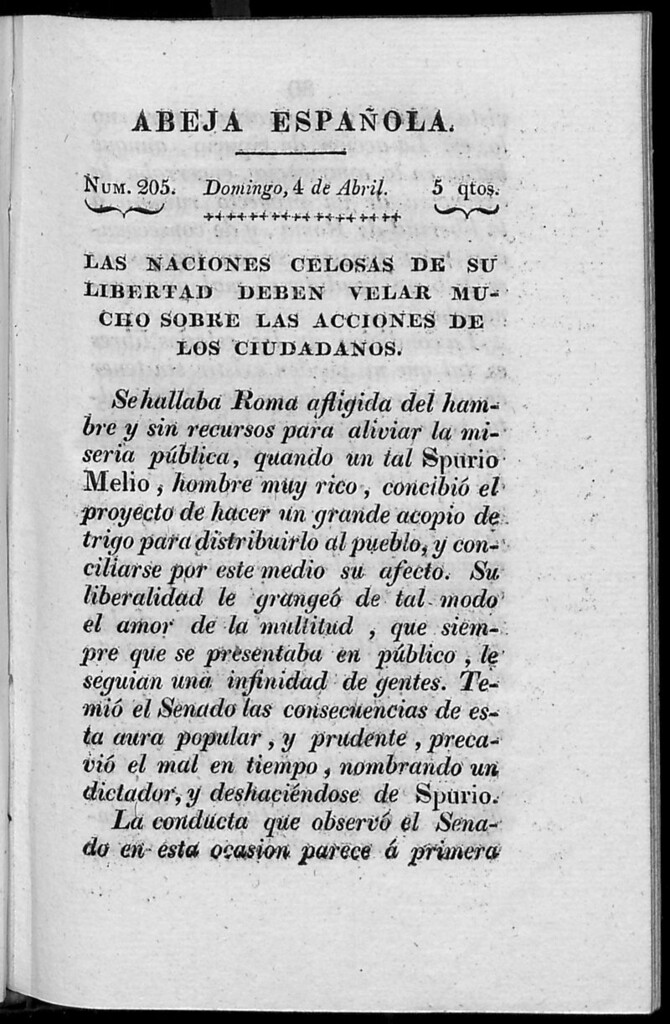 Miniatura de Abeja Española del domingo 4 de abril de 1813