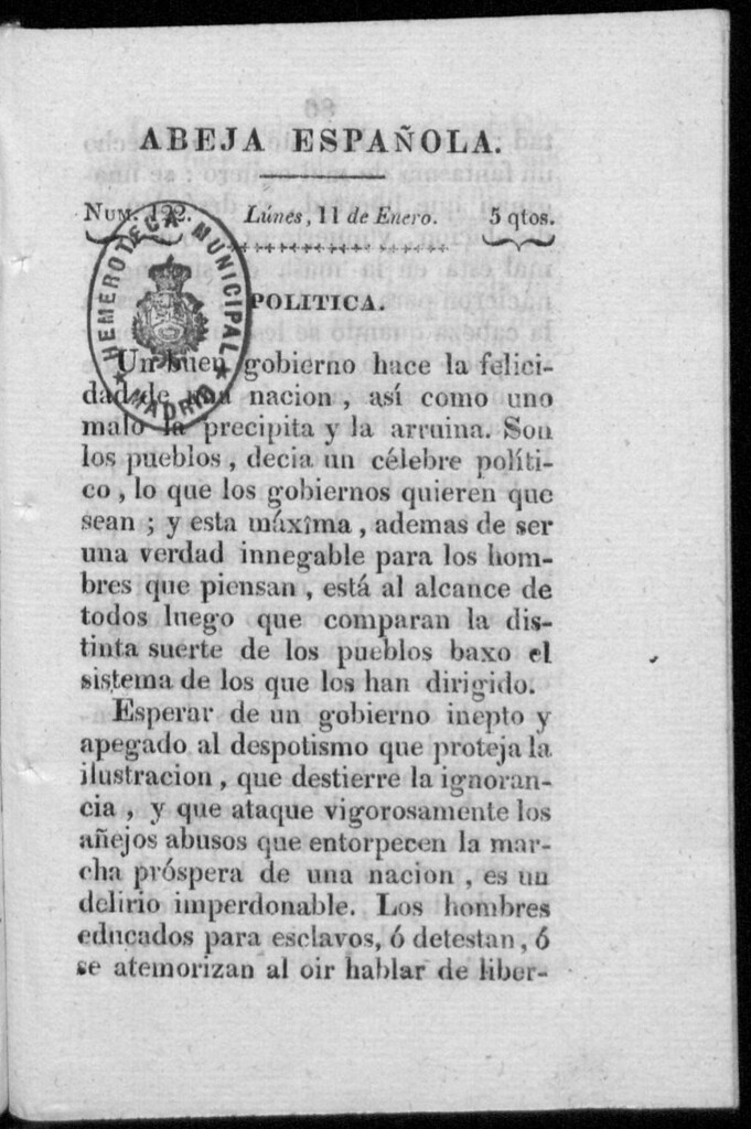 Miniatura de Abeja Española del lunes 11 de enero de 1813
