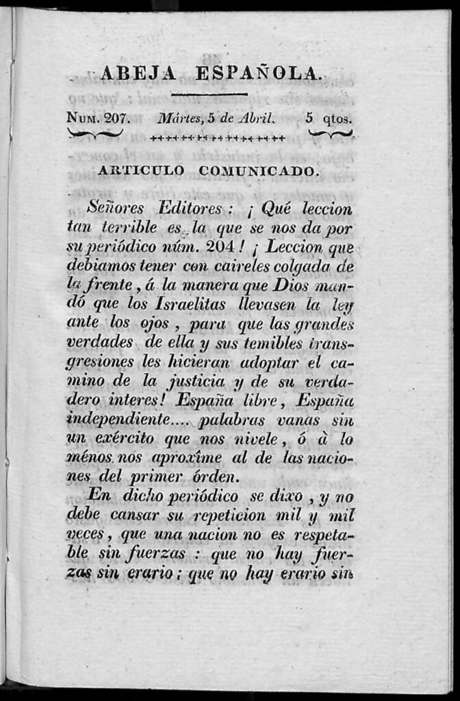 Miniatura de Abeja Española del martes 6 de abril de 1813