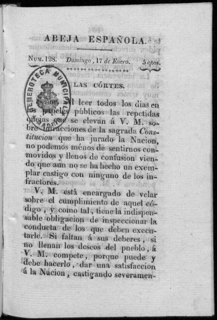 Miniatura de Abeja Española del domingo 17 de enero de 1813