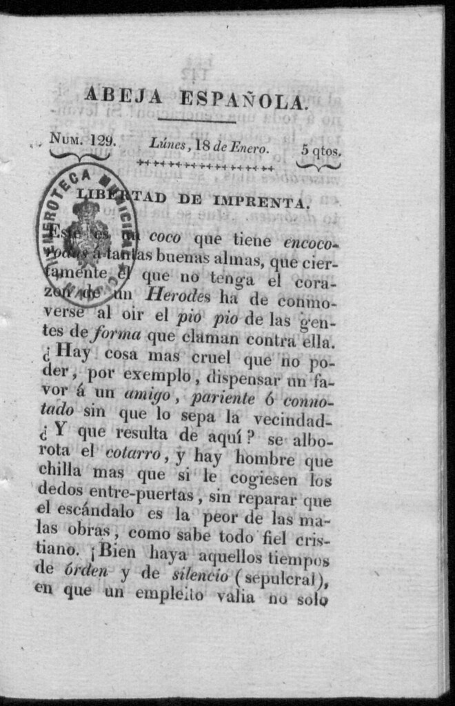 Miniatura de Abeja Española del lunes 18 de enero de 1813