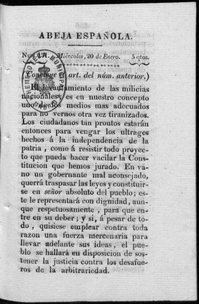 Miniatura de Abeja Española del miércoles 20 de enero de 1813