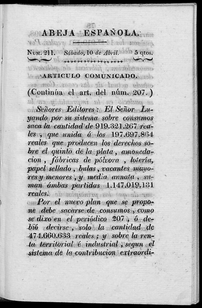 Miniatura de Abeja Española del sábado 10 de abril de 1813