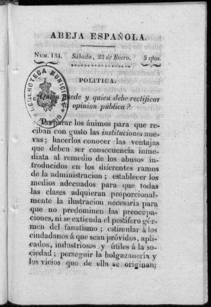 Miniatura de Abeja Española del sábado 23 de enero de 1813