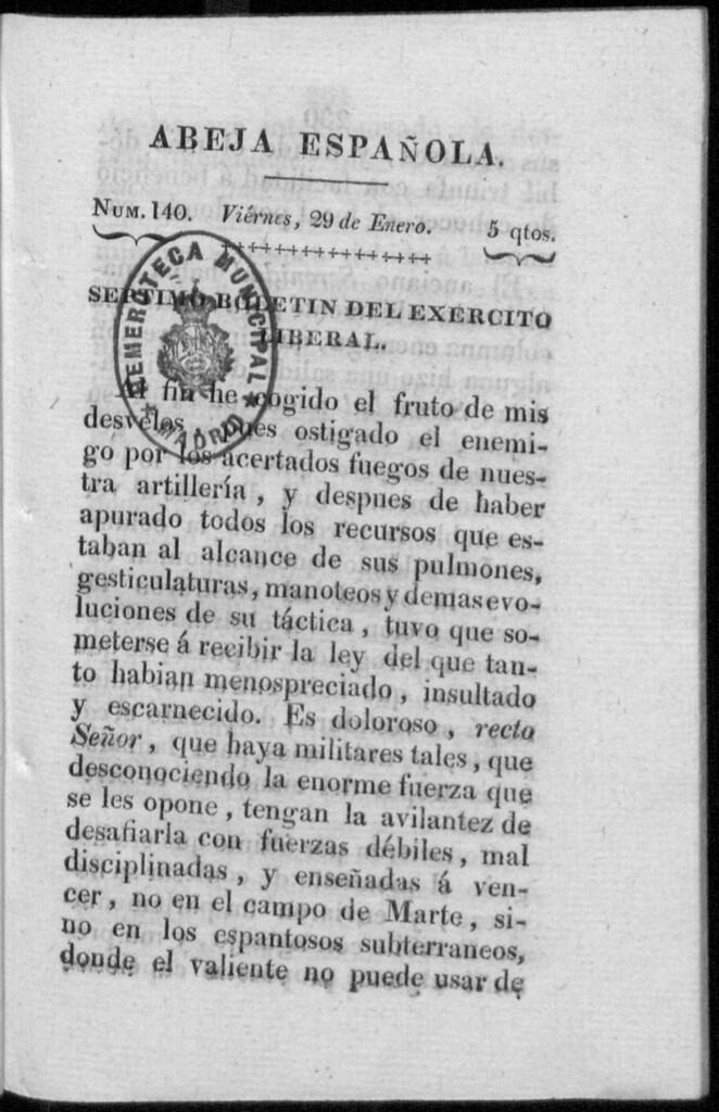 Miniatura de Abeja Española del viernes 29 de enero de 1813