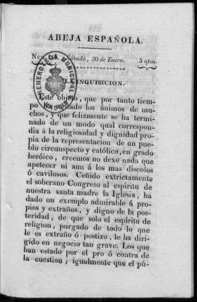 Miniatura de Abeja Española del sábado 30 de enero de 1813