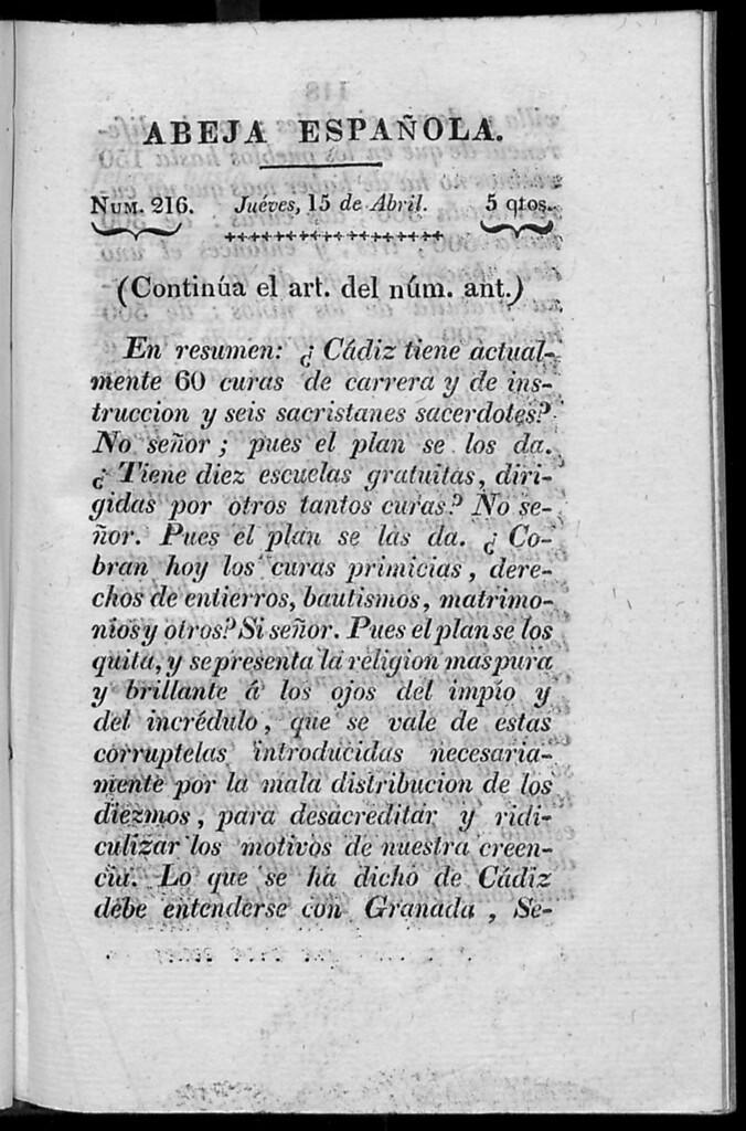 Miniatura de Abeja Española del jueves 15 de abril de 1813