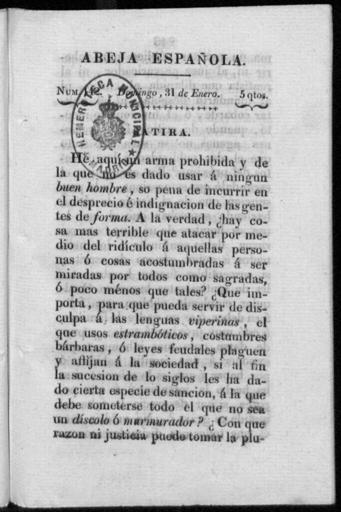 Miniatura de Abeja Española del domingo 31 de enero de 1813