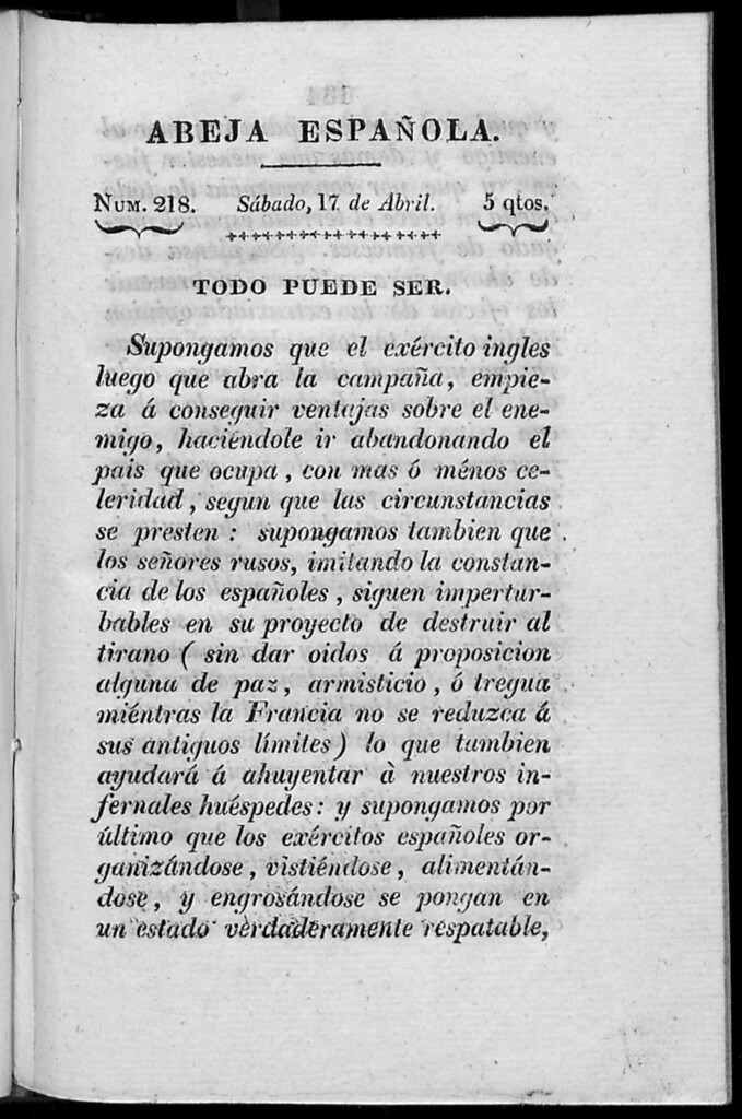 Miniatura de Abeja Española del sábado 17 de abril de 1813