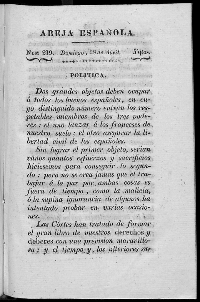 Miniatura de Abeja Española del domingo 18 de abril de 1813