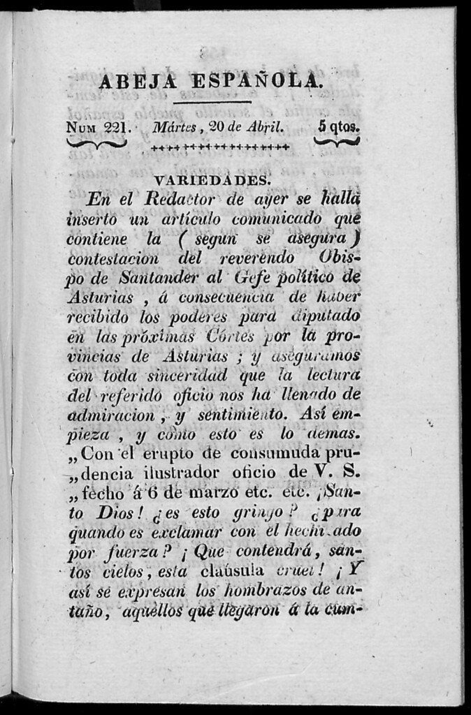 Miniatura de Abeja Española del martes 20 de abril de 1813
